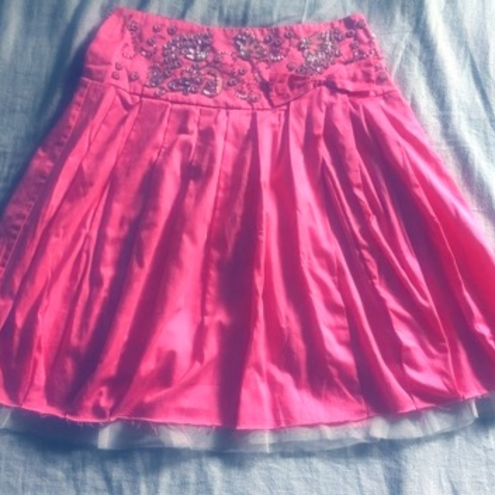 Free People Hot Pink Beaded Waist Skirt Sz 0
